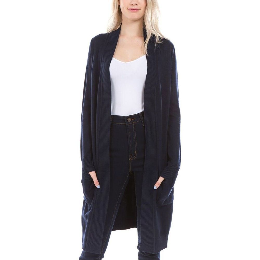 SBS Fashion Navy Pocket Open Duster Women Size XL